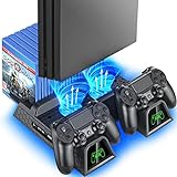 OIVO PS4 Vertical Stand Kühlung Lüfter für Playstation 4/PS4 Pro/Slim, PS4 Vertikaler Standfuß Ständer mit PS4 Controller Ladesation und 12 Spiele Lagerung
